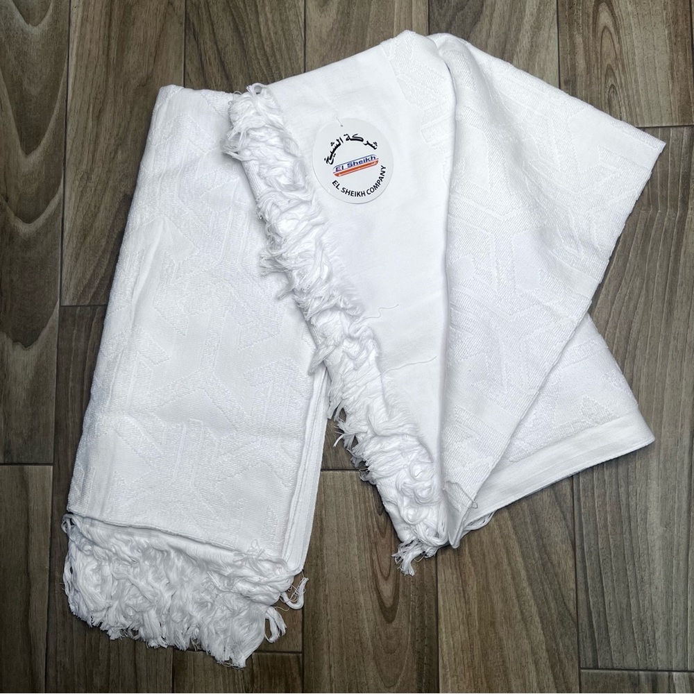 NWT 2 Hijab 100%Cotton White Blanket with Fringe 42X82 Inch Made in Egypt